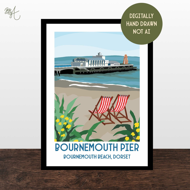 Bournemouth Pier, Travel Poster Print - Vintage Style Dorset Wall Art