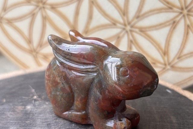 Moss Agate Rabbit Carving