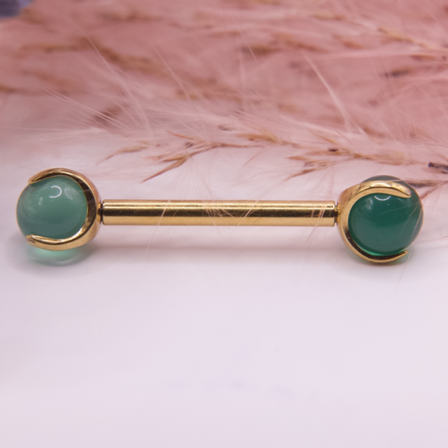 Barbell Pierres Naturelles Aventurine verte 