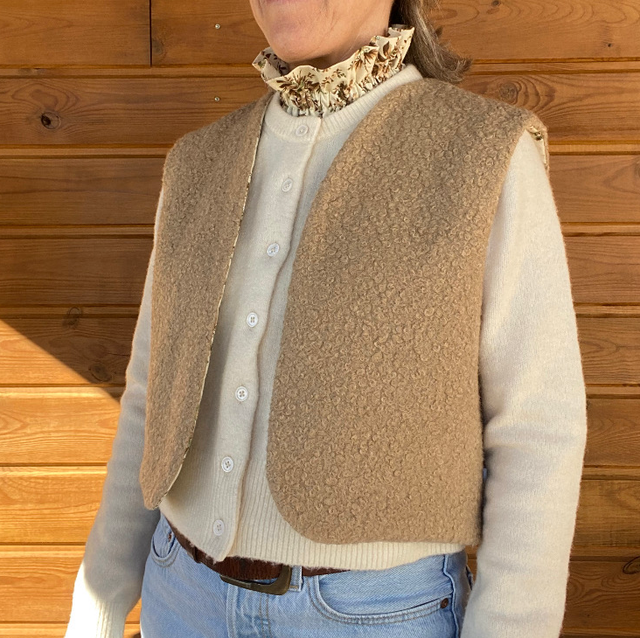 Oyat - Gilet femme réversible beige fleurs T.36