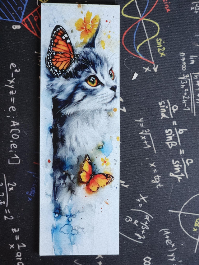 Marque-page 15 en plexi glass épais &quot; chat bleu aux papillons &quot;  
