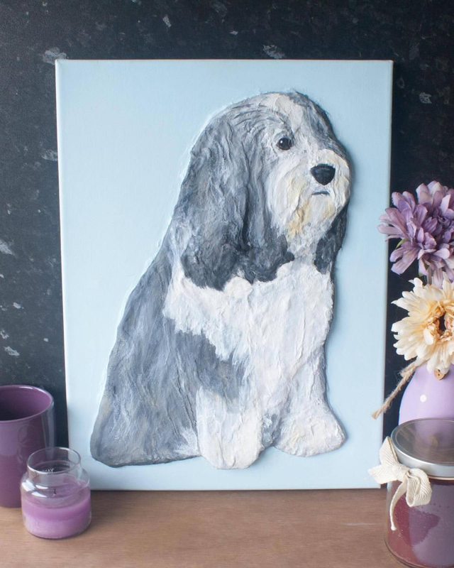 'Bearded Collie' Dog Original 3D Acrylic Painting by Artist Purple Faye.