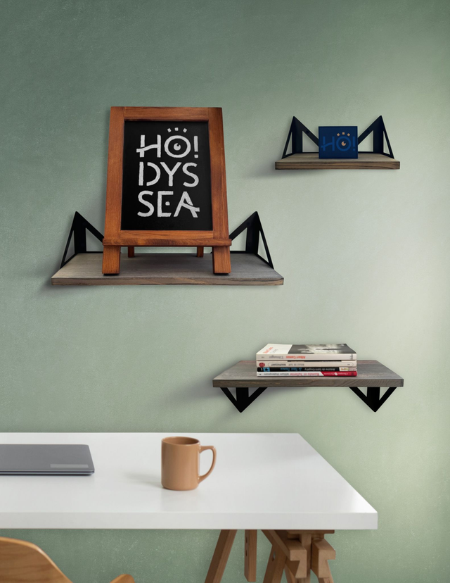 HODYSSEA Lot de 3 Etagères murales DOUBLE SENS 43-33-23 cm Bois Métal