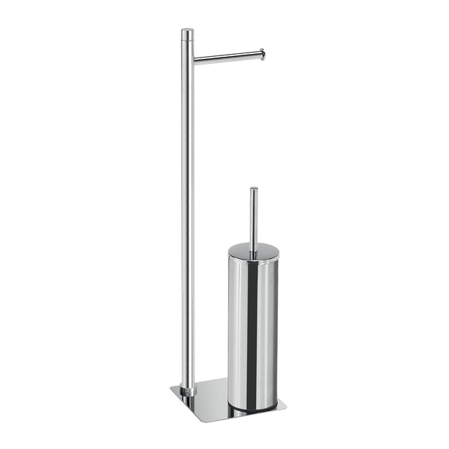 Piantana porta rotolo e scopino wc con base in acciaio inox cromato