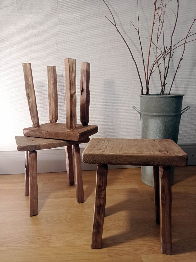 Tabouret vintage en bois de chataignier par l&#039;Artelier de julien