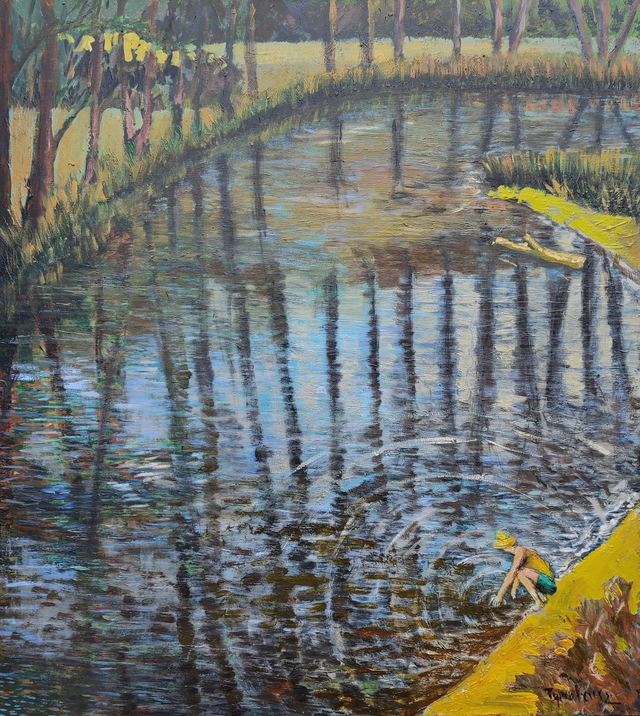 Nad rzeką 100x90 olej płótno