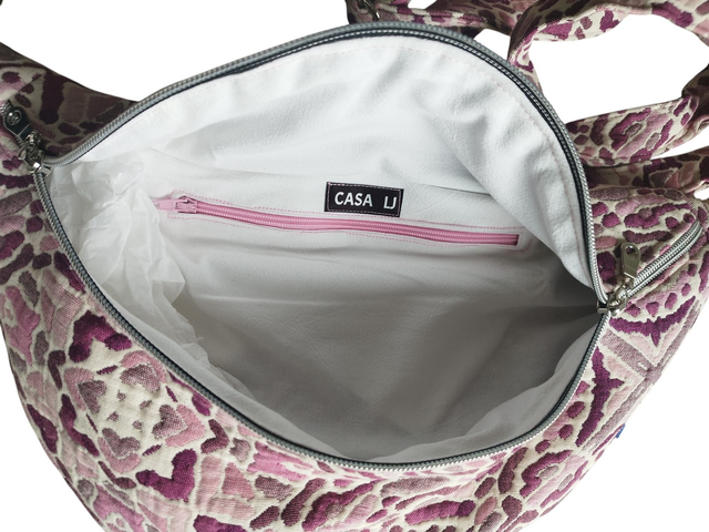 Sac banane en tissu jacquard de violet, rose et blanc