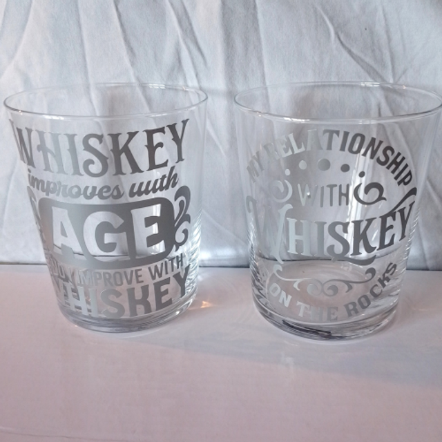 Hand Decorated Whiskey Glass Tumbler with Funny Whiskey Quotes - 2 Designs 