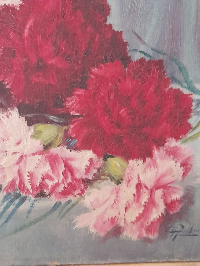 Tableau peinture à l'huile aux oeillets