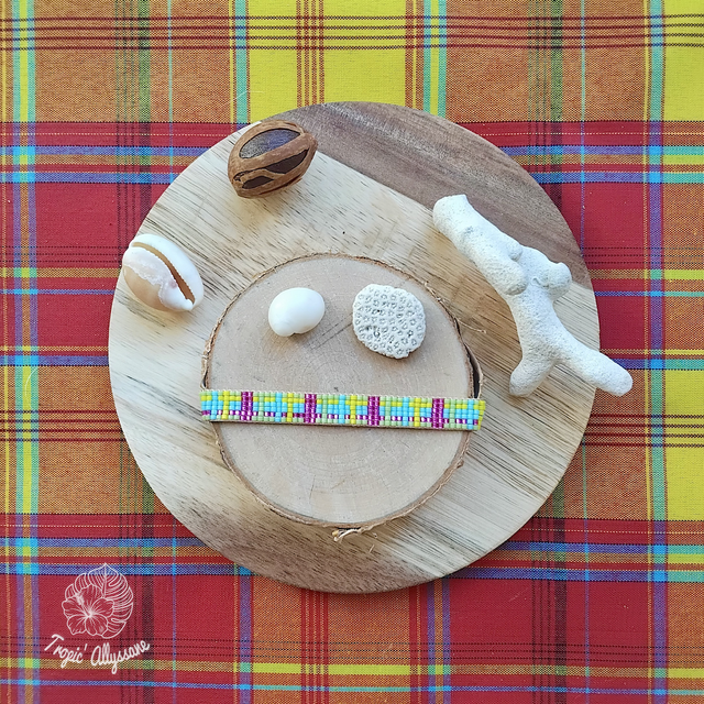 Madras Tissé (Étroit): Rose / Jaune / Turquoise / Anis