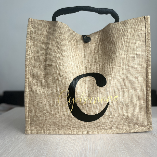 Sac en toile de jute personnalisé avec votre texte/prénom/initiales souhaité 