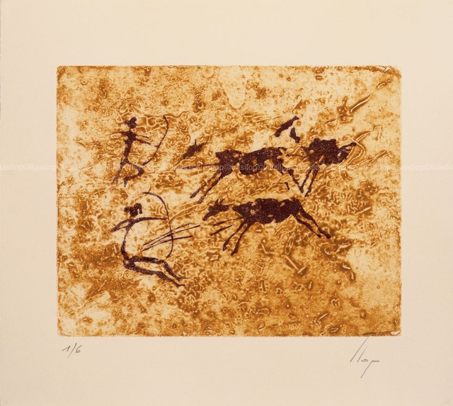 grabado original intaglio 38x33 - pinturas rupestres, Valltorta