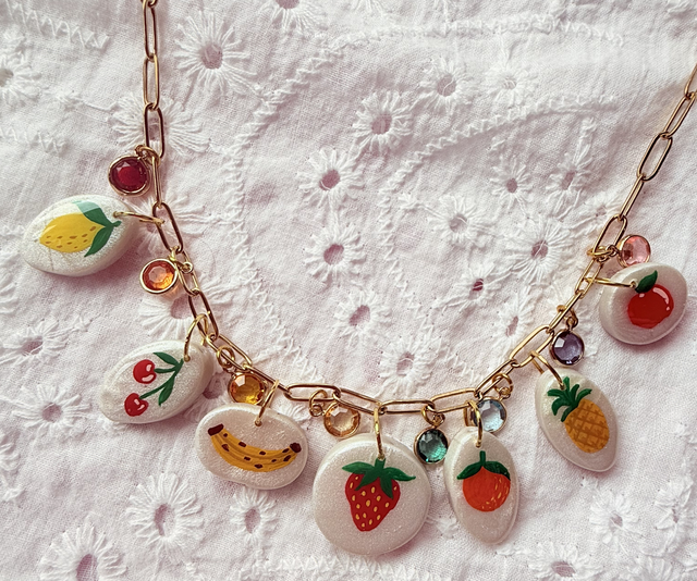 Dopamine Fruit Charm Necklace - 16” 18K Gold Plated