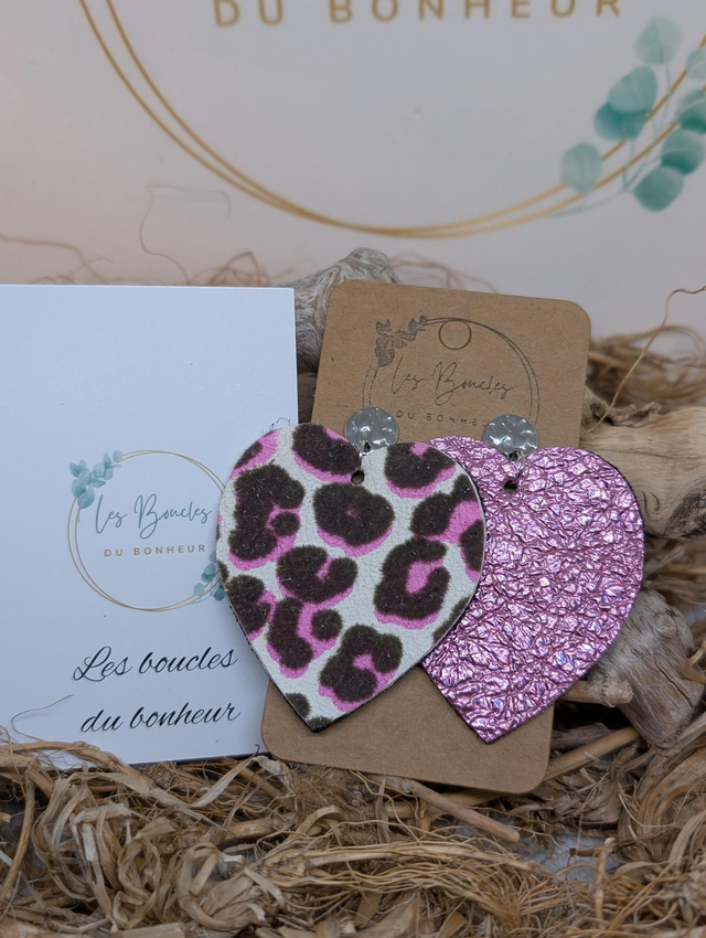 Boucles d'oreilles Asymétrique léopard rose mo447