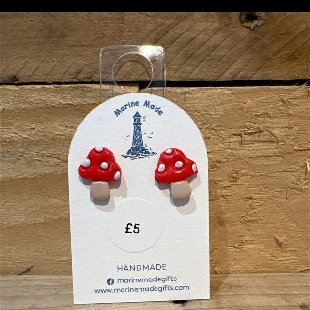 Mushroom Polymer Clay Stud Earrings 