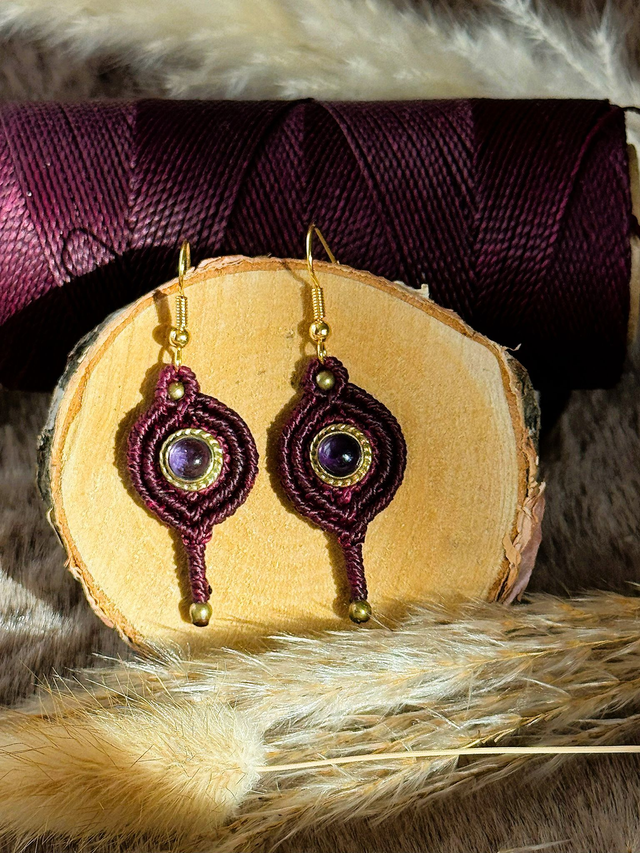 Nocturne - Boucles d’oreilles micro-macramé et améthyste / Collection Céleste