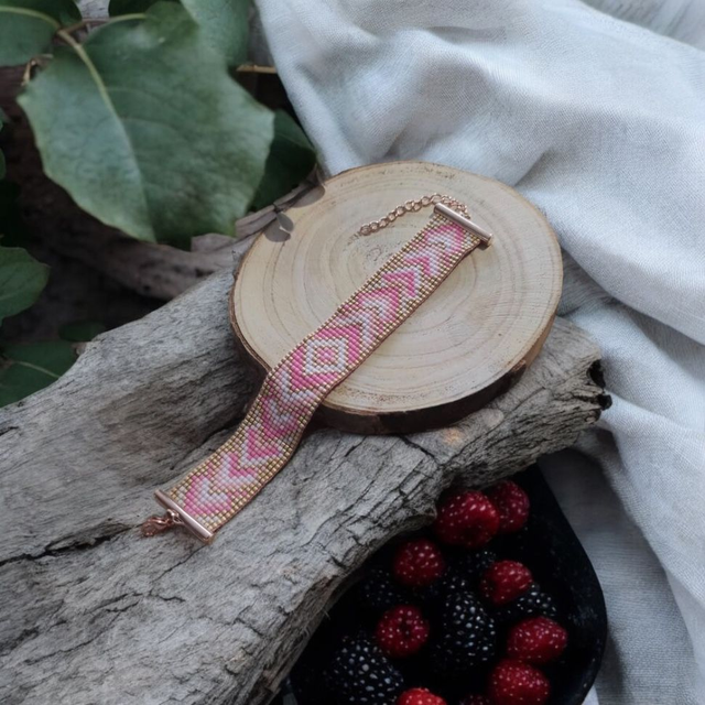 Bracelet rose, blanc et or