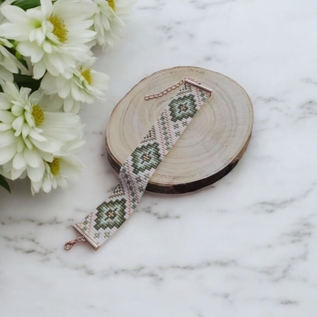 Bracelet tons vert et beige