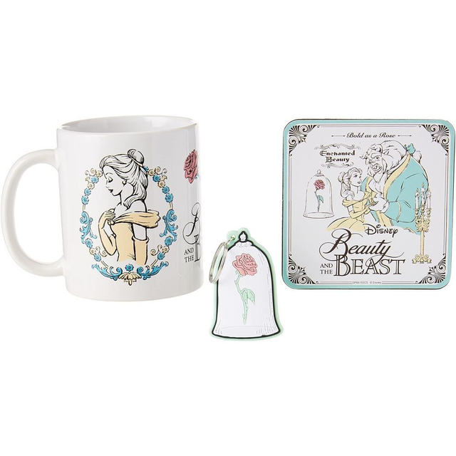 Set Taza + llavero + posavasos La Bella y la Bestia Disney