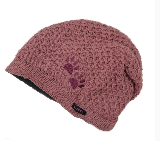 Long Beanie, altrosa - mit Pfotenstickerei von Nijens