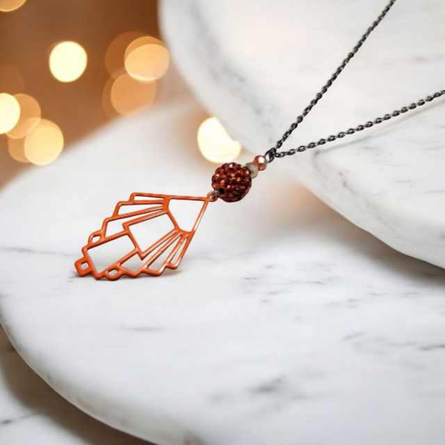 Collier acier inoxydable et cristal orange