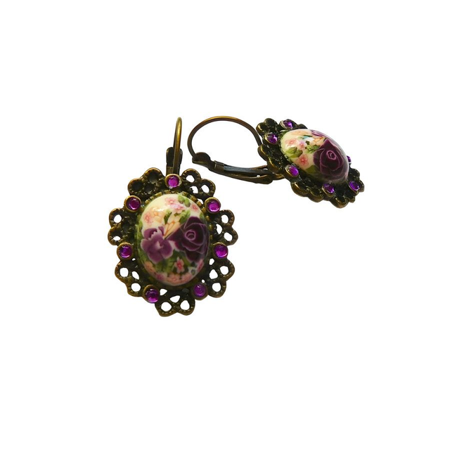 Boucles d&#039;oreilles dormeuses rétro roses violet