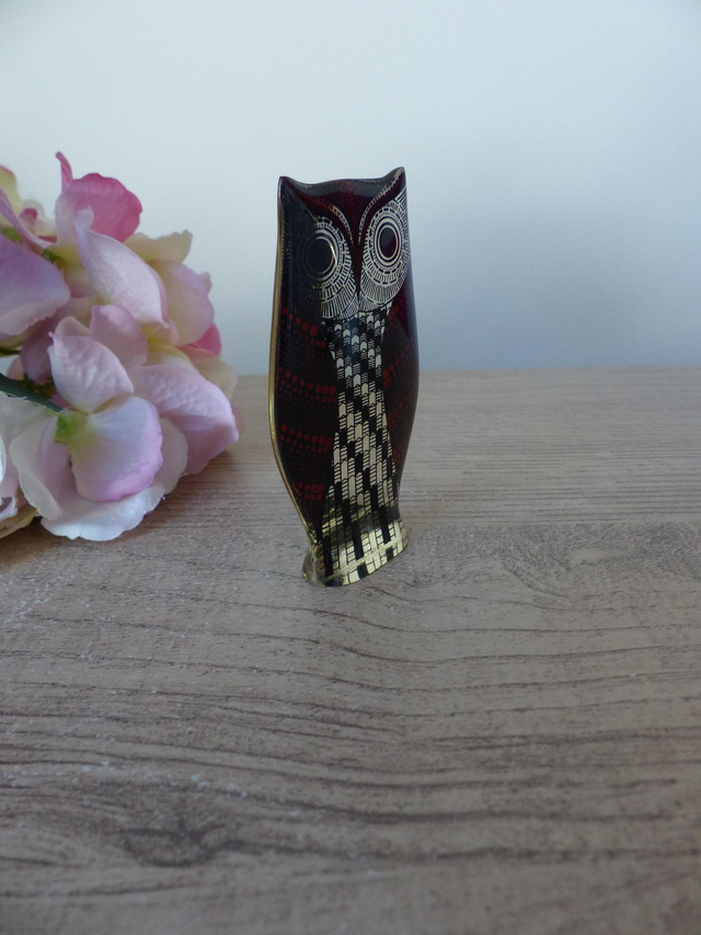 Vintage Abraham Palatnik Sculpture Figurine Hibou Oiseau Orange et Noir Lucite Op Art