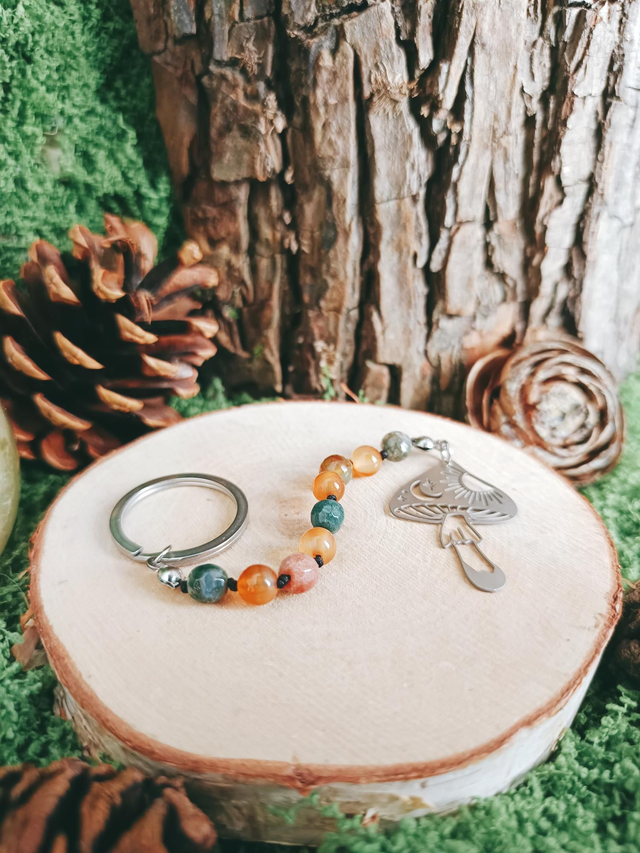 PORTE-CLÉS - ÉCHELLE DE SORCIÈRE (agate indienne et cornaline)