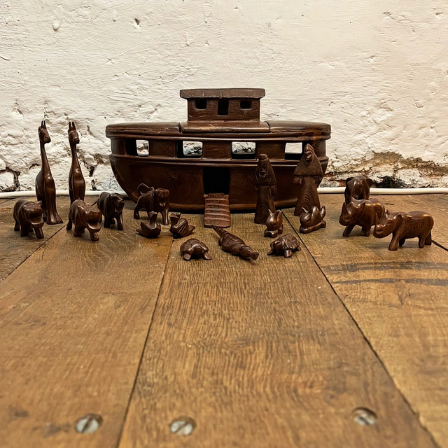 A Mid 20th Century Finely Hand–Carved Folk Art Noah’s Ark Set