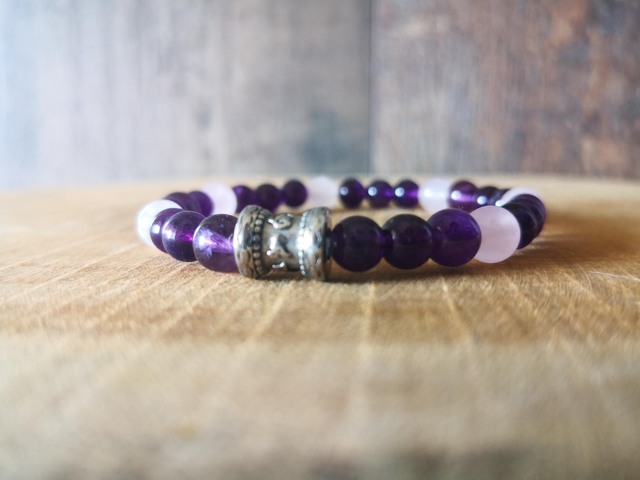 Bracelet améthyste &amp; quartz rose 