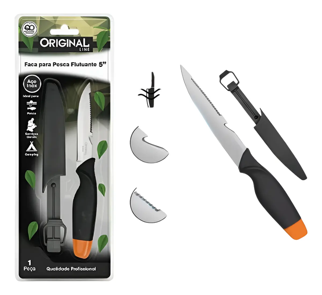 Faca P/ Pesca Flutuante Com Bainha 5 Inox Original C/trava