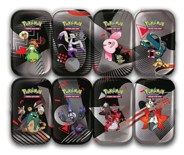 Pokemon Mini-Tin-Box Karmesin + Purpur Weiße Flammen/Schwarze Blitze