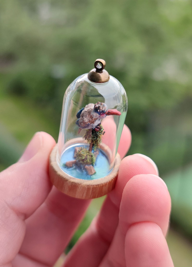 lilac kingfisher - one of a kind miniature diorama jewelry