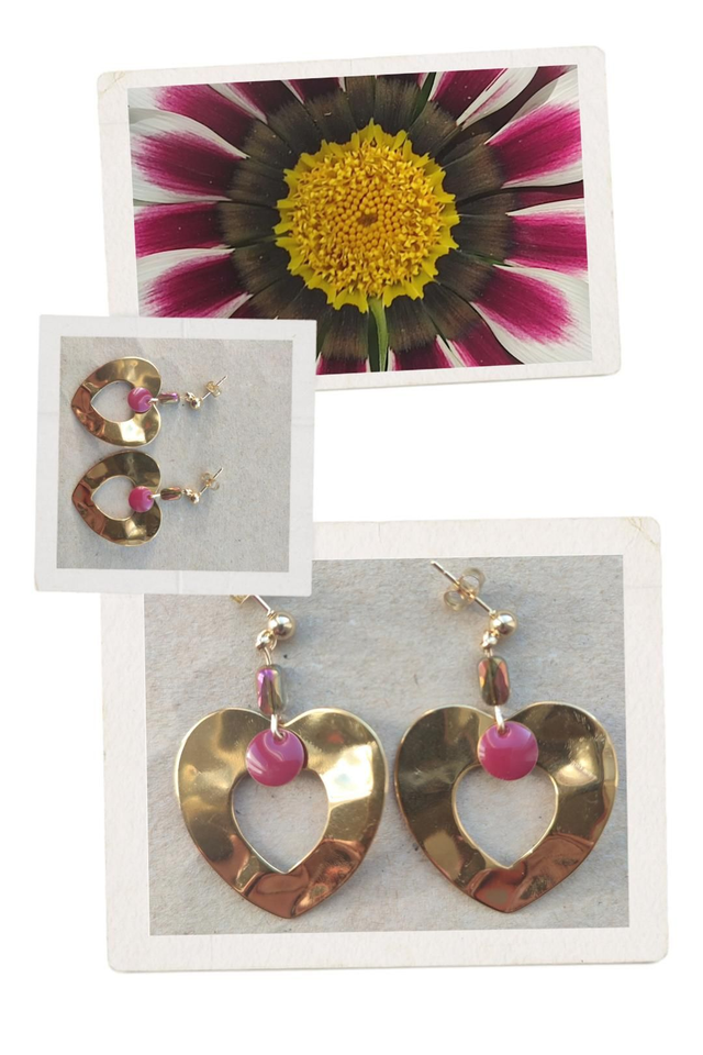 Coeurs et email rose "st Valentin" acier inoxydable doré -sans nickel, pièce unique 