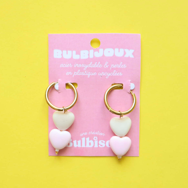 Boucles d'oreilles Coeurs (rose/blanc)
