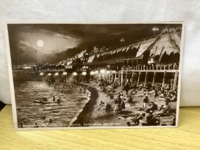 Brighton, Moonlight Bathing, Lido Beach, Kemptown, Sussex Posted 1937 A.W.W. postcard. Our Ref. No. R154 £4.50
