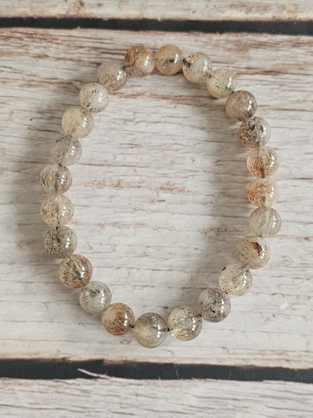 Bracelet en Quartz rutile noir &amp; doré – 8 mm