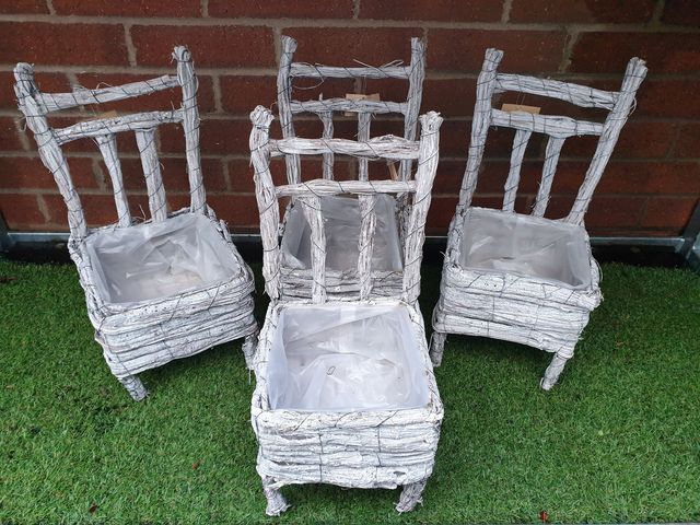 White Wooden Chair Planter - Grey 