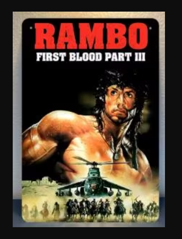 Vintage metalen bordje Rambo 3 (30x20cm) Nieuw. 