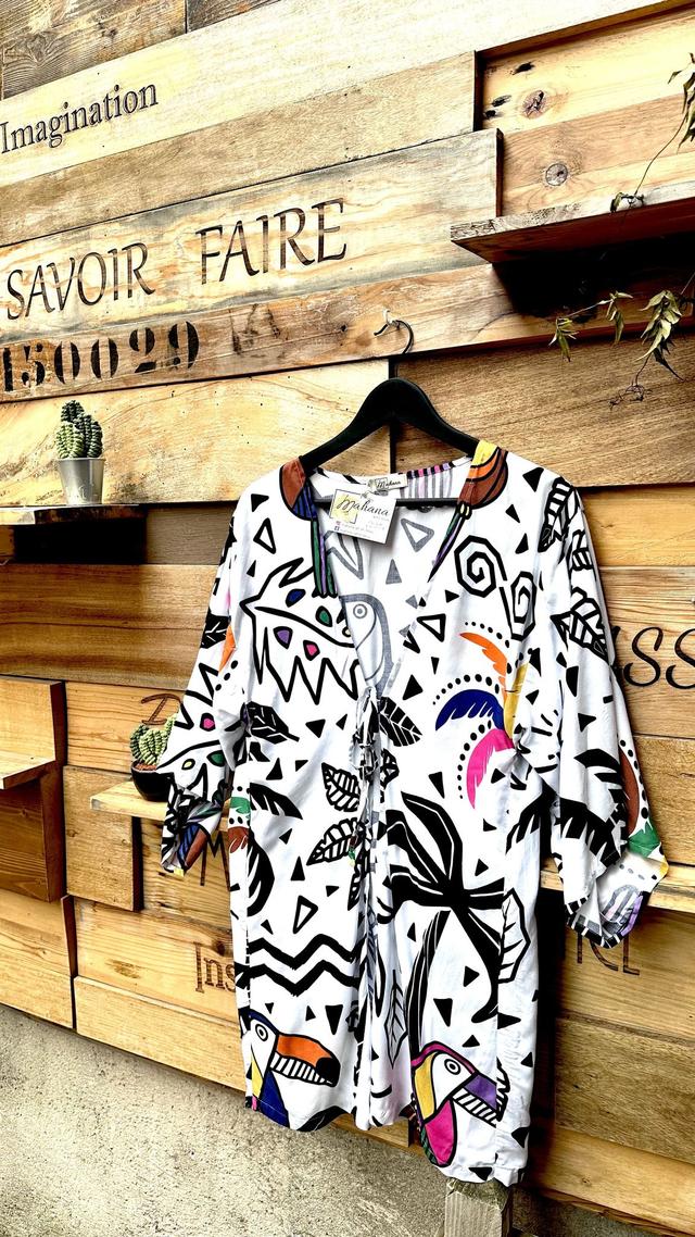 Tunique longue perroquets et palmiers