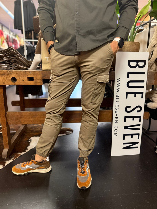 Cargo taupe/groen stretch