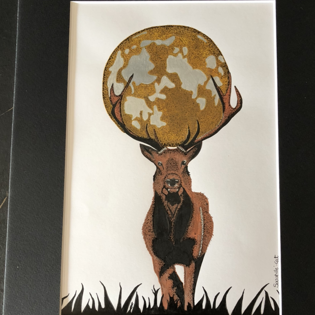 cerf &amp; monde - 30 x 40 cm - encadrement 