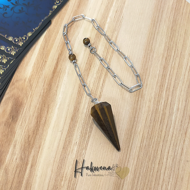 Pendule divinatoire en œil de tigre facettée – Drago - 0079PD