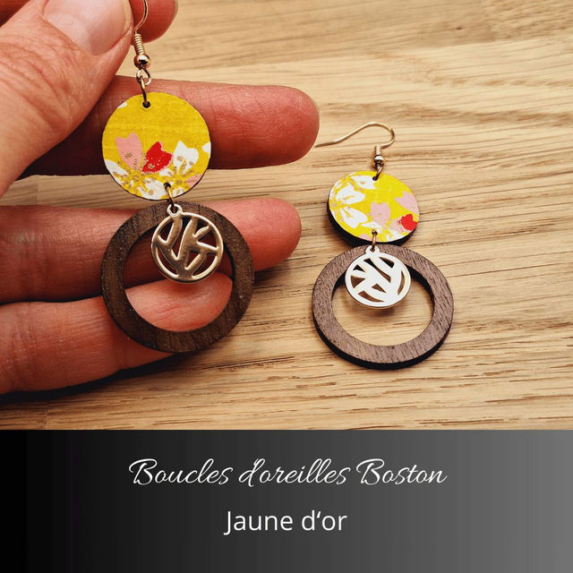 Boucles d&#039;oreilles Boston - Jaune et rouge