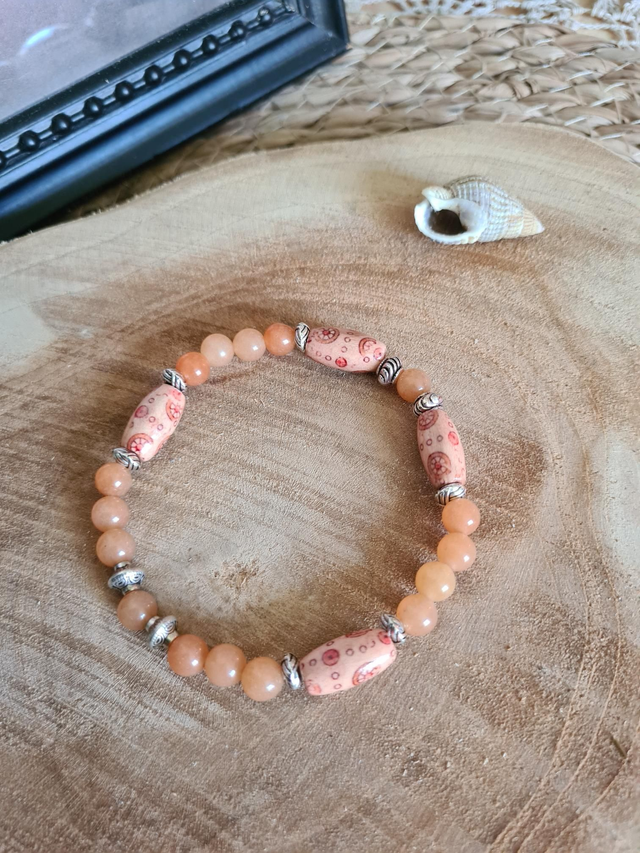 Bracelet Bois et Aventurine orange 6mm