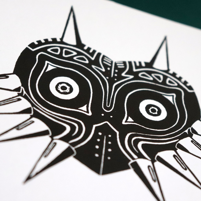 Linogravure 20x20cm Majora's Mask de Zelda (dispo en A5)