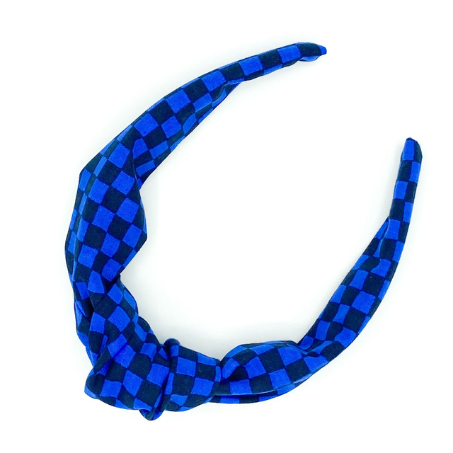 Top Knot Alice Band - Blue & Black Check