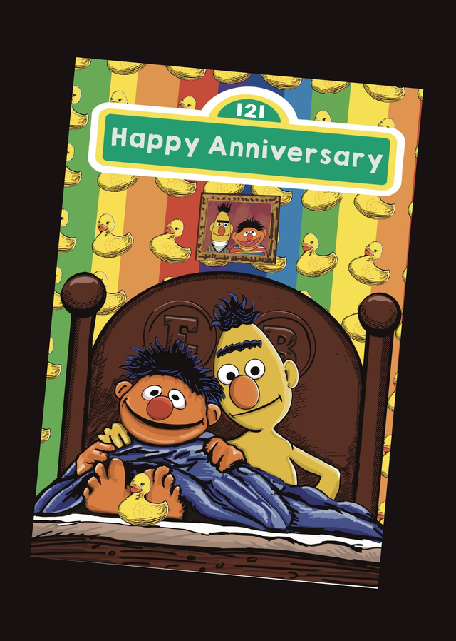 Bert &amp; Ernie Sesame Street Gay Happy Anniversary Card (A5) 