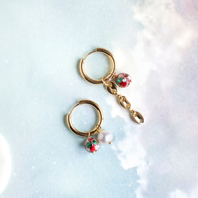 Boucles d&#039;oreilles perles cloisonnées rouge