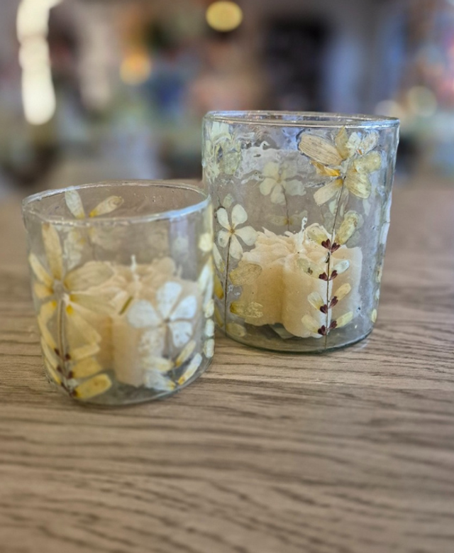 Gerecycled glas windlicht droogbloemen naturel M